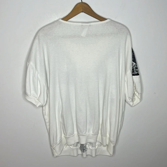 90s Vintage Quilted Patchwork Lace Trim Sweater Top - Picture 7 of 9